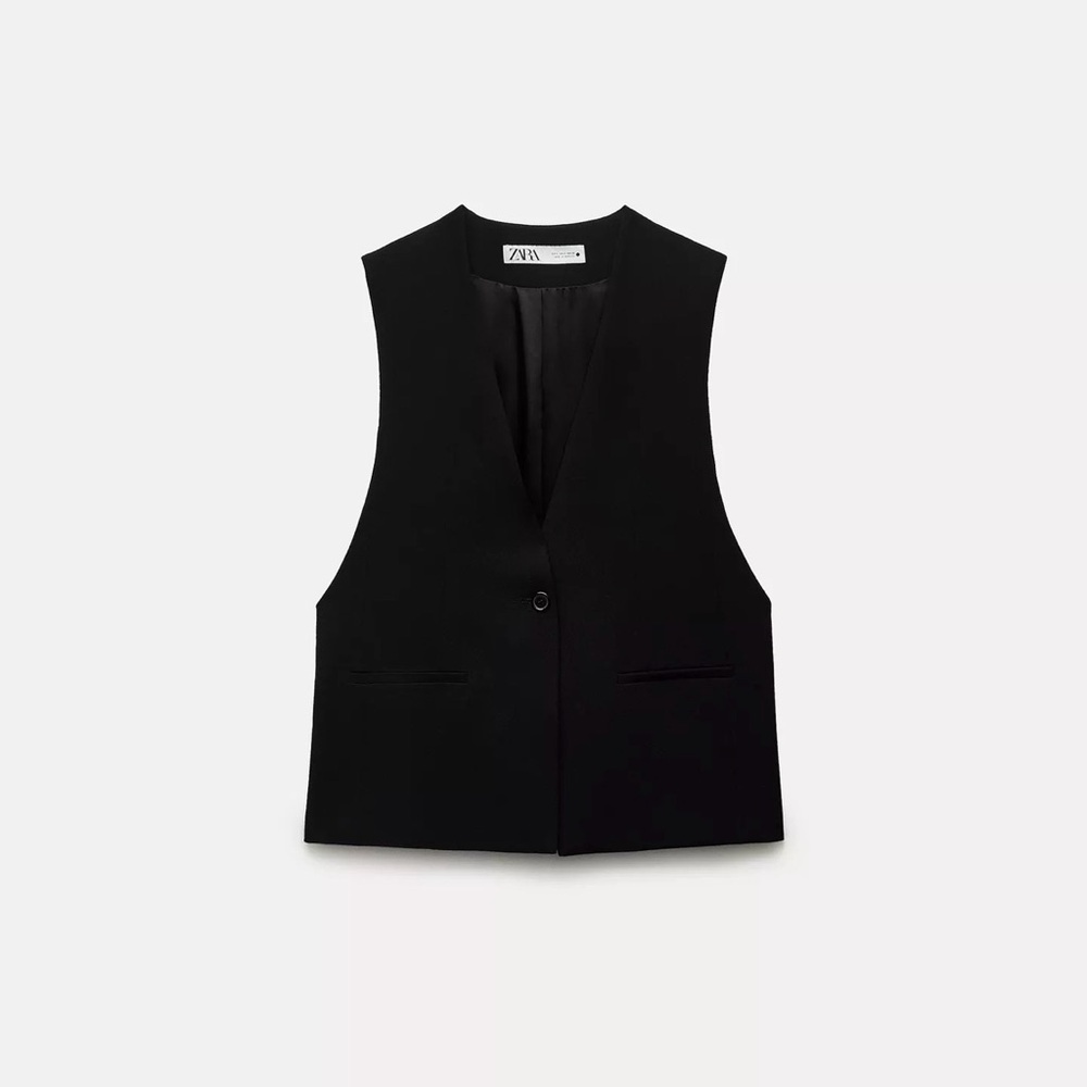 Zara Black Single-Button V neck Vest